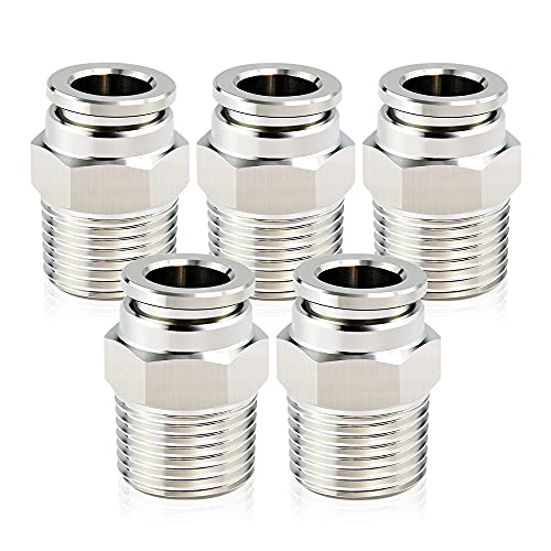TAILONZ 304 Stainless Steel 5/16" x 3/8" NPT Push to Connect Straight 5Pcs - size: 5/16''OD 3/8''NPT