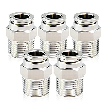 TAILONZ 304 Stainless Steel 5/16" x 3/8" NPT Push to Connect Straight 5Pcs - size: 5/16''OD 3/8''NPT