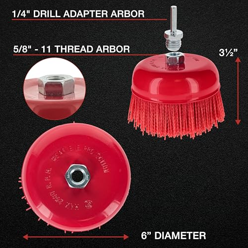 Dura-Gold 6" Abrasive Filament Nylon Bristle Cup Brush - 5/8" 11 Thread, - size: 6-inch