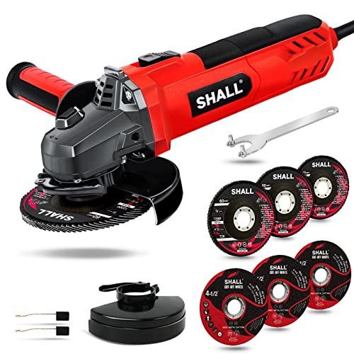 7.5Amp 4-1/2 Inch 12000 RPM Angle Grinder with 2 Guards, 3 Cutting Wheels, 3 Discs, Non-Slip Handle and Carbon Brush for Metal and Wood - size: Constant-Speed