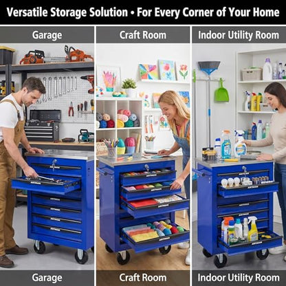 Rolling Tool Chest,Stainless Steel Worktop,Blue,7‑Drawer - color: Blue, size: 7-Drawers
