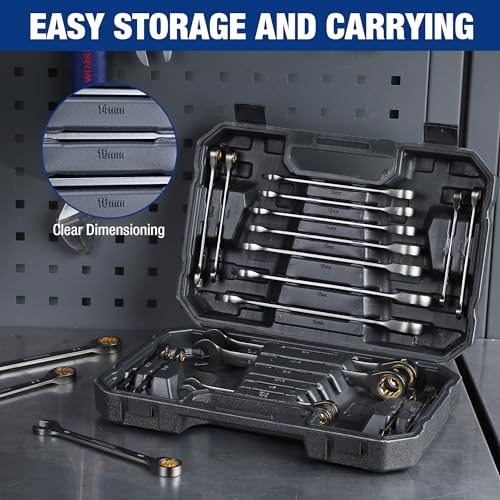 WORKPRO 22 PCS Ratchet Combination Wrench Set with Tool Box, Nickel Plating - style: Regular & Nickel Plating