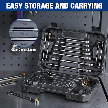 WORKPRO 22 PCS Ratchet Combination Wrench Set with Tool Box, Nickel Plating - style: Regular & Nickel Plating