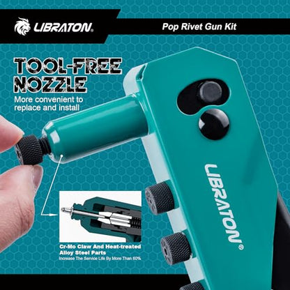LIBRATON Rivet Gun Kit, Pop Rivet Gun, Heavy Duty Rivet Tool, Hand Riveter - size: 120-Rivet Automotive Kit