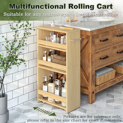 MARTY Slim Rolling Storage Cart, Wood Utility Kitchen Bathroom Laundry Cart - color: Maple, size: 7.9"D x 15.75"W x 31.5"H