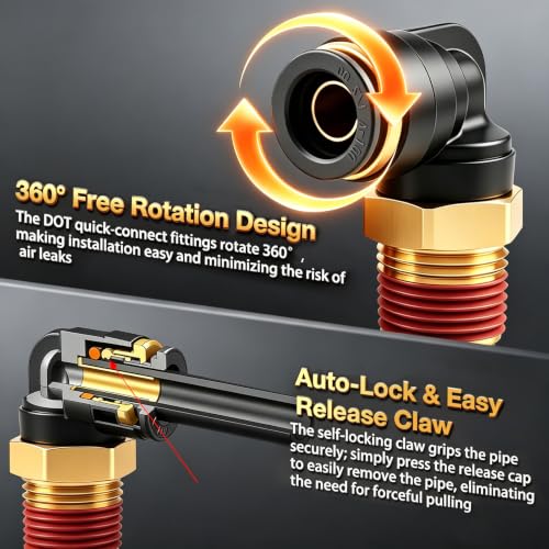 90 Degree DOT Air Hose Fitting Union Elbow, Quick Connect Air Brake Fitting - size: 1/2"OD x 3/8"NPT