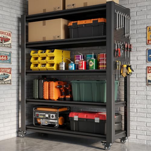 78" H x 47.2" W x 18" D Garage Storage Shelves with Wheels and Pegboard - size: 80" H x 47.2" W x 18" D