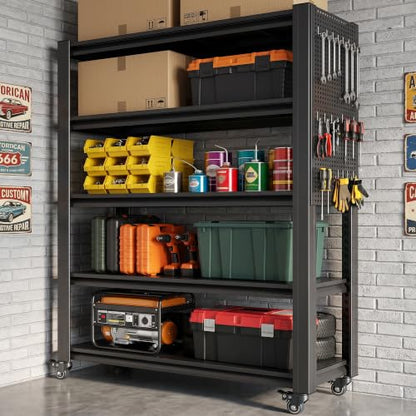 78" H x 47.2" W x 18" D Garage Storage Shelves with Wheels and Pegboard - size: 80" H x 47.2" W x 18" D