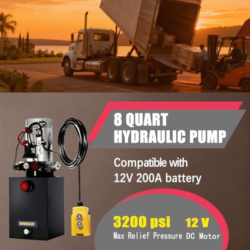 Hydraulic Power Unit 8 Quart 12V DC Double Acting, 8L Iron Reservoir, 0.91 GPM Flow Rate 3200 PSI for Dump Trailers, Lift Gates, Truck Hoists, Hydraulic Pump for Dump Trailer Car Lifting - color: Black, size: 12V DC 8QT Iron