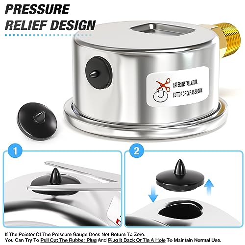 MEANLIN MEASURE 0~15Psi Dry Low Pressure Gauge Stainless Steel 1/4" NPT 2" FACE DIAL Waterproof for Water Oil Air Well Pump Tank Tire Pressure Test Lower Mount, with 1/2" NPT and 3/8" NPT Hex Bushing - size: 0-15Psi