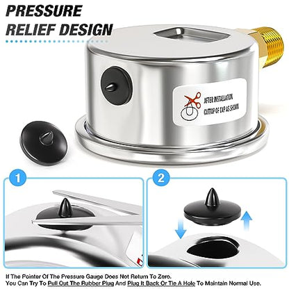 MEANLIN MEASURE 0~15Psi Dry Low Pressure Gauge Stainless Steel 1/4" NPT 2" FACE DIAL Waterproof for Water Oil Air Well Pump Tank Tire Pressure Test Lower Mount, with 1/2" NPT and 3/8" NPT Hex Bushing - size: 0-15Psi