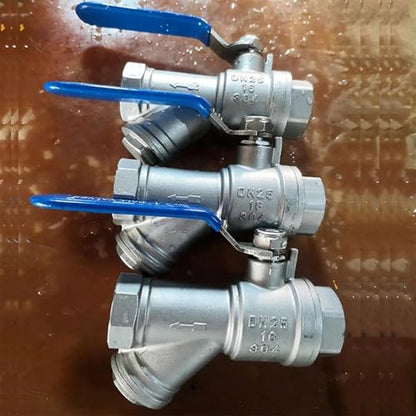 Inline Y Ball Valve Water Pipe Strainer Filter 304 Stainless Steel Handle - size: 0.5 Inch