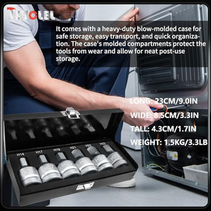 6PCS Hex Impact Bit Socket Set, 3/4" Drive Allen Socket Kit, Cr-Mo - size: 6PCS | Multi-Size Set