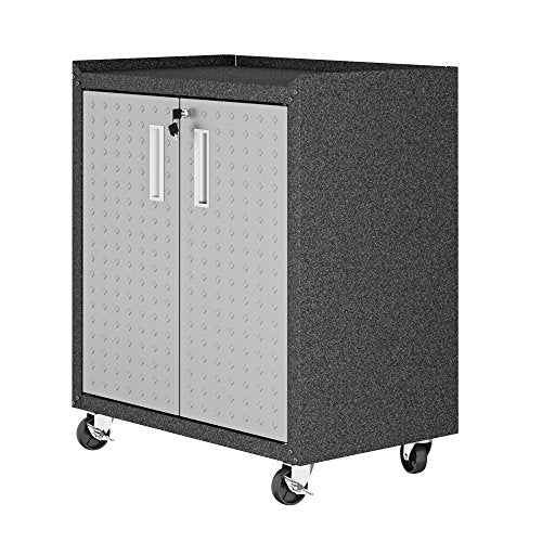 Manhattan Comfort Fortress Rolling 2 Door Garage Storage Cabinet, Black/Gray - color: Black/Grey, style: 2 Door Cabinet