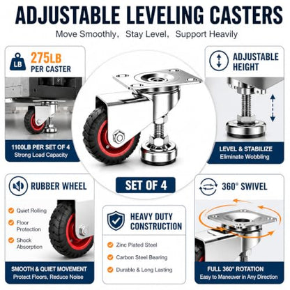4" Leveling Plate Caster Wheels,Set of 4 Heavy Duty,1800Lbs Capacity - size: 4IN