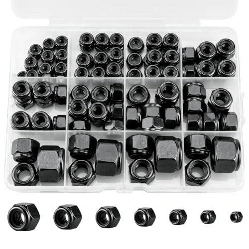 105 Pack SAE Lock Nuts, Black 304 (A2-70) Nylon Insert Locknuts - color: Black, size: SAE