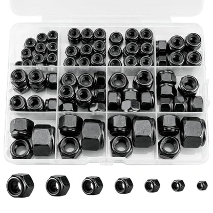 105 Pack SAE Lock Nuts, Black 304 (A2-70) Nylon Insert Locknuts - color: Black, size: SAE