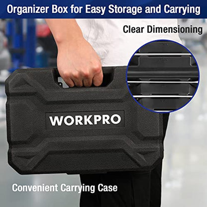 WORKPRO 22 PCS Ratchet Combination Wrench Set with Tool Box, Mirror Polish - style: Regular & Polished