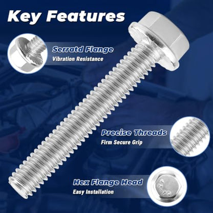 1/4-20 x 1-1/2" Flanged Hex Bolts (20 pcs), 18-8 (304) Stainless Steel, External Hex Drive, Hexagon Head Bolts Screws with Flange Washer, Fayeploo - color: Silver, size: 1/4-20 x 1-1/2