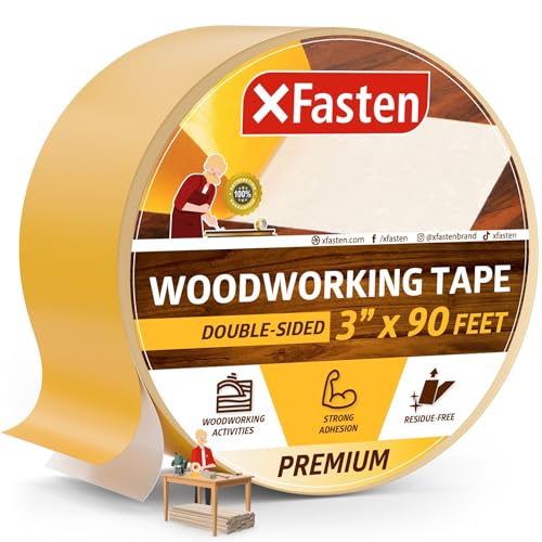 XFasten Double Sided Woodworking Tape 3 Inches x 90 Feet, Residue-Free and Removable Double Sided Wood Mounting Boards Tape for Wood Template, Metal, MDF Edge Banding, Routing, Anchoring - size: 3 Inches x 30 Yards