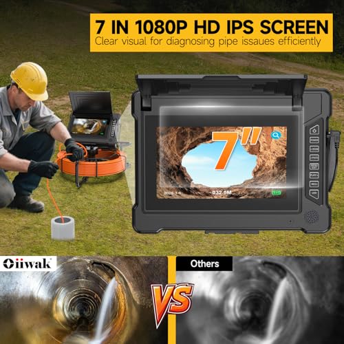 Oiiwak Sewer Camera 100ft, Pipe Inspection Camera with 7" IPS HD Screen