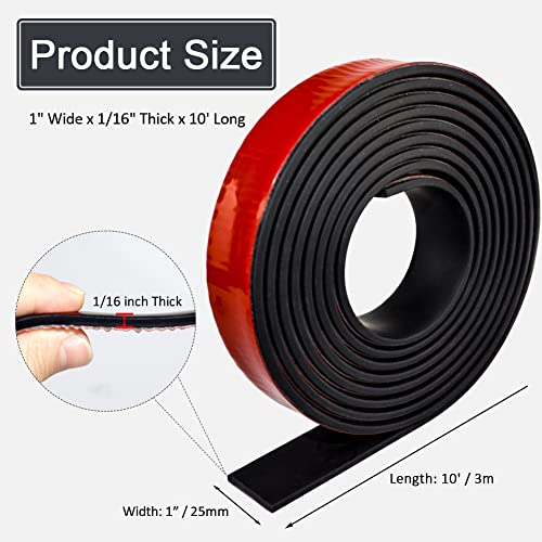 Adhesive Rubber Strips with Adhesive Backing Self Stick Neoprene Solid Rubber Sheets Rolls Strips for Gaskets Pads Seals Crafts Protection (1" Wide x 1/16" Thick x 10' Long) - size: " Wide x 1/16" Thick x 10' Long