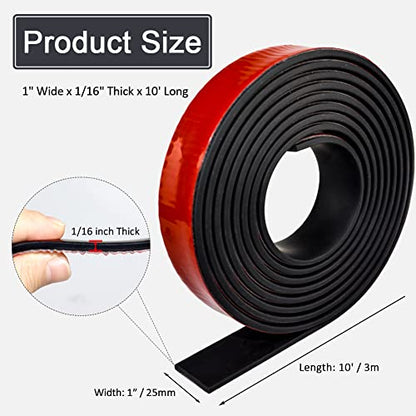 Adhesive Rubber Strips with Adhesive Backing Self Stick Neoprene Solid Rubber Sheets Rolls Strips for Gaskets Pads Seals Crafts Protection (1" Wide x 1/16" Thick x 10' Long) - size: " Wide x 1/16" Thick x 10' Long