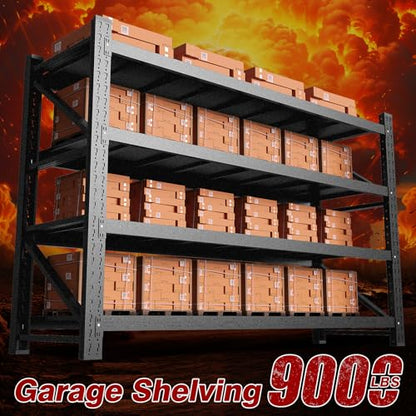 Fesbos 9000LBS Metal Steel Storage Shelves - 75" W Black 4 Tier Heavy Duty Rack Commercial Industrial Shelving with Adjustable Shelf for Basement Garage Warehouse - 75" W x 24" D x 70" H - size: 75" W x 24" D x 70" H