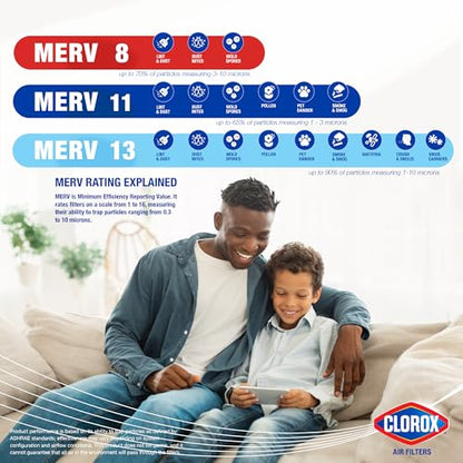 Clorox 16x20x1 Air Filter, MERV 11 Pleated HVAC AC Furnace Air Filters for Dust, Pollen and Pet Dander, MPR 1000 & FPR 7 – Pack of 4 - style: MERV 11 Plus