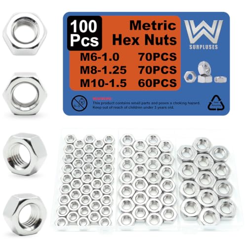 100Pcs M6 M8 M10 Metric Hex Nuts Kit, M6 Nut, M8 Nut, M10 Nuts - size: Metric M6 M8 M10 Kit---100Pcs