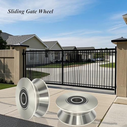 Sliding Gate Wheel Stainless Steel V Groove Wheel Heavy Duty Conveyor Rollers Industrial Caster Ball Bearing Pulley Rolling Gate Hardware Kit for Garage Door Machinery - size: 2pc 2inV