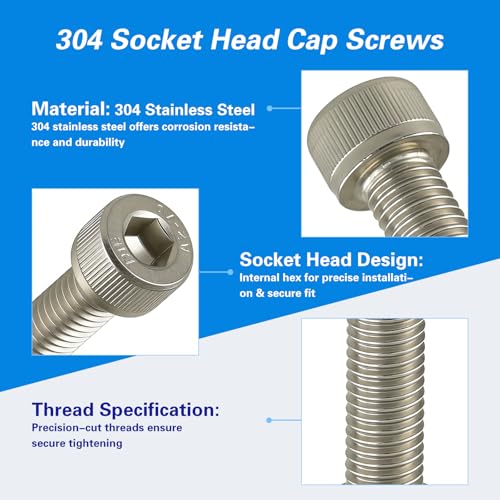 M8x1.25 x 45mm Socket Head Cap Screws Metric, 304 Stainless Steel (A2-70), Allen Socket Drive, Bright Finish, Full Machine Thread, Quantity 10 - size: M8 x 45mm(10PCS)