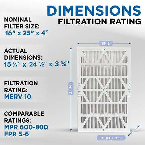 Glasfloss 16 x 25 x 4 MERV 10 Furnace AC Air Filter. 6 Pack