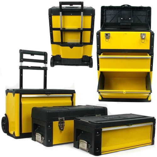 Stalwart 3-in-1 Portable Tool Box on Wheels, Yellow/Black, 20.5x12x28-Inch - style: 3-in-1