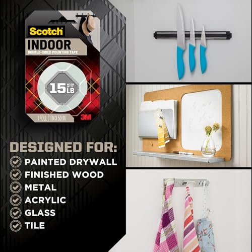 Scotch Indoor Double-Sided Mounting Tape, White, 1 Roll, 1 x 125 in