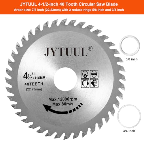 3PCS 4-1/2-Inch 40T Circular Saw Blade with 7/8-Inch Arbor, Alloy Steel TCT Hard & Soft Wood Cutting Saw Blade (Reduce Ring 5/8 inch and 3/4 inch)