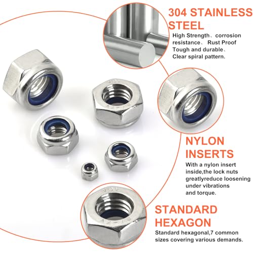 M8 x 1.25 mm Lock Nuts - 30PCS Nylon Insert Hex Locknuts,304 Stainless Steel,Plain Finish - size: M8x1.25(30PCS), style: Metric