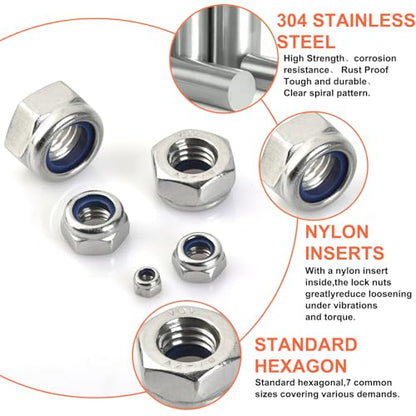 M8 x 1.25 mm Lock Nuts - 30PCS Nylon Insert Hex Locknuts,304 Stainless Steel,Plain Finish - size: M8x1.25(30PCS), style: Metric