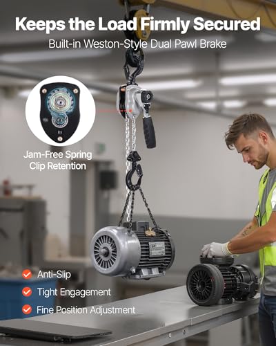 VEVOR Manual Lever Chain Hoist, 1/4T 550LBS Capacity Heavy Duty Come Along, 5FT Lift G80 Alloy Steel Chain with Dual Pawl Mechanical Brake,360°Rotating Hooks, for Warehouse Construction Garage