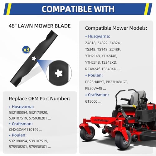 GICOOL Z248F 48 Inch Deck Mower Blades for Husqvarna, Replace 532180054 - size: 532180054
