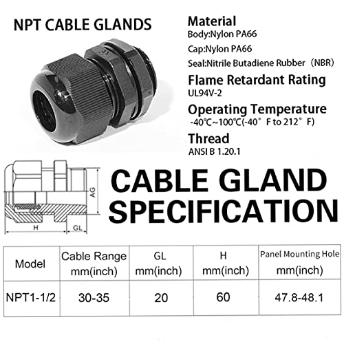 10PCS Cable Glands-PENGLIN 1-1/2" NPT Nylon Cable Connector - color: Black, size: 1-1/2 Inch (10-Pack)