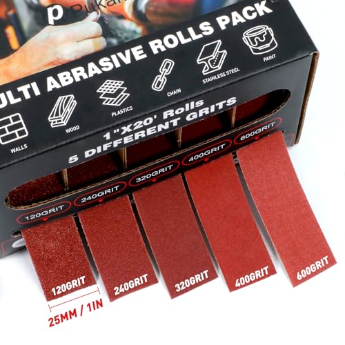 5 PCS Emery Cloth Roll 120-600 Grit 1" x 19.7' for Metal & Wood, 6m Each - size: 5 Grits Pack (120/240/320/400/600)