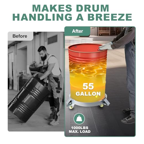 55 Gallon Drum Dolly, 1000lbs Load Capacity 55 Gallon Barrel Dolly Cart Drum Caddy with 4 Swivel Casters Wheel, Non Tipping Hand Truck Capacity Dollies for Warehouse Drum Handling (Silver Gray) - size: 55 Gallon 4 Wheels