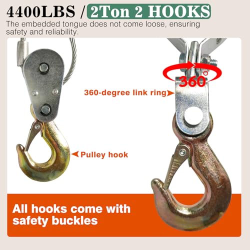 4410lbs Come Along Winch,2T Pulling Capacity,12ft Steel Cable - size: 2 Ton