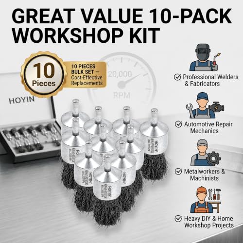 HOYIN 10 Pack 1-1/8" Crimped Wire End Brush 20000RPM 1/4" Shank