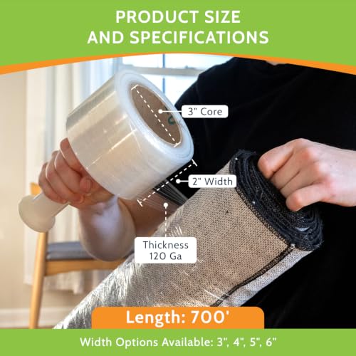PSBM Mini Stretch Wrap with Plastic Handle, 24 Rolls 2 Inch x 700 Feet 120 Gauge Heavy Duty Clear Plastic Wrap Industrial Strength Shrink Film for Moving, Packing & Shipping - 2 Inch,120 GA - size: 2 Inch, style: 120 GA