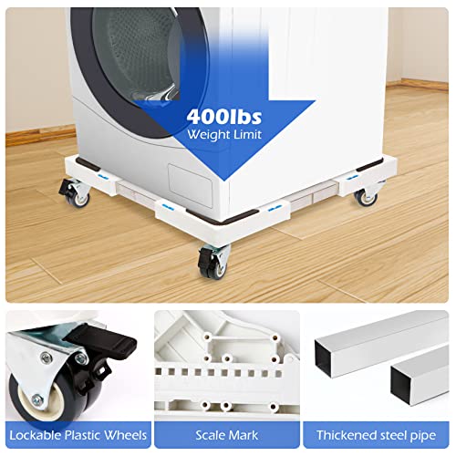 Nefish Furniture Dolly Adjustable Mini Fridge Stand Dolly Cart with 4 Lockable Wheels Washing Machine Stand Mobile Roller Universal Mobile Base Stand for Washer Dryer Refrigerator - color: White