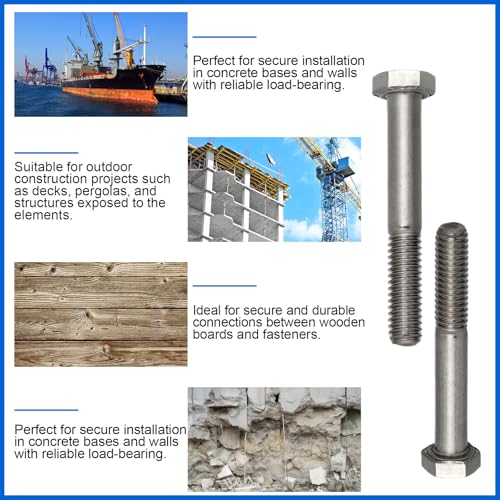 10 Pack 3/8-16 x 7'' Hex Head Cap Screw Bolt 304 Stainless Steel - size: 3/8-16 x 7''
