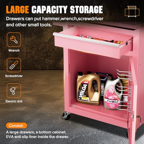 Crownland 5-Drawer Rolling Tool Chest with Wheels, Pink - color: Pink, style: 5-Drawer Rolling Tool Chest