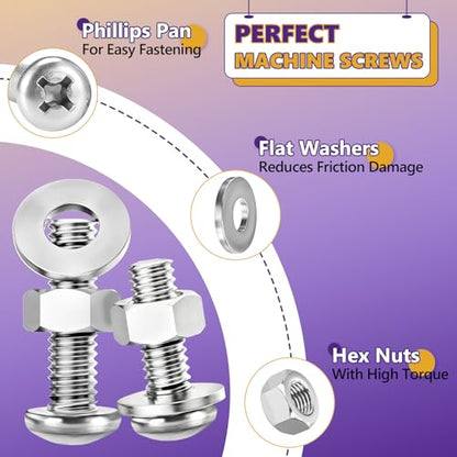 366Pcs #6-32#8-32#10-24 Machine Screw Kit 304 SS, Nuts & Washers - size: #6-32#8-32#10-24